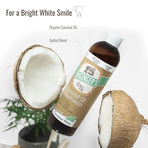 Dr. Ginger's Coconut Oil Pulling Mouthwash, All-Natural Oil Pulling & Xylitol to Target Bad Breath, Support Tongue and Gum Health and Brighten Teeth, Fluoride-Free, Coconut Mint Flavor, 14fl oz, 1ct - Image 2