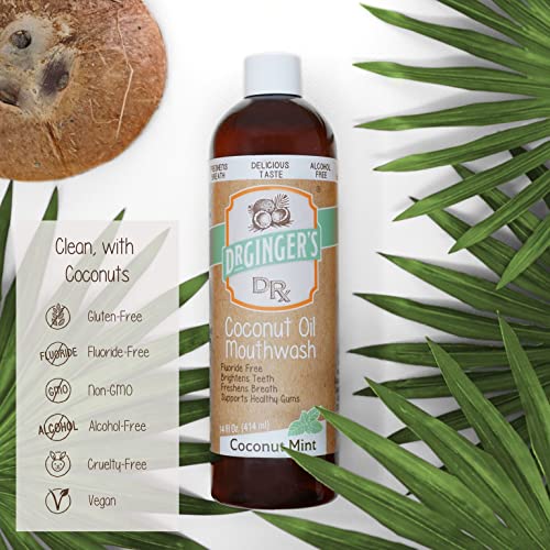 Dr. Ginger's Coconut Oil Pulling Mouthwash, All-Natural Oil Pulling & Xylitol to Target Bad Breath, Support Tongue and Gum Health and Brighten Teeth, Fluoride-Free, Coconut Mint Flavor, 14fl oz, 1ct - Image 4
