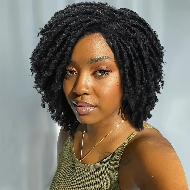 Dreadlock Wig Short Braided Wigs For Women And Man Afro Bob Black Crochet Twist Hair Dreadlocks Wigs Synthetic Wig Layered Breathable Faux Locs Braids Afro Wigs For Women - Image 9