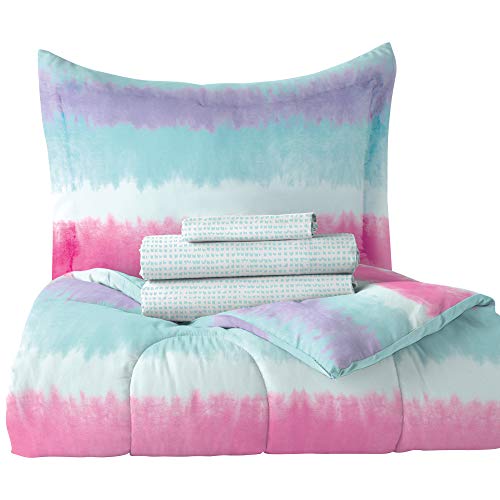dream FACTORY Tie Dye Stripe 5-Piece Microfiber Bag Comforter Bedding Set Super Soft-Twin, Purple Multi,2D871601MU - Image 2