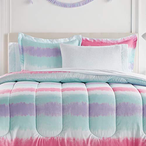 dream FACTORY Tie Dye Stripe 5-Piece Microfiber Bag Comforter Bedding Set Super Soft-Twin, Purple Multi,2D871601MU - Image 4