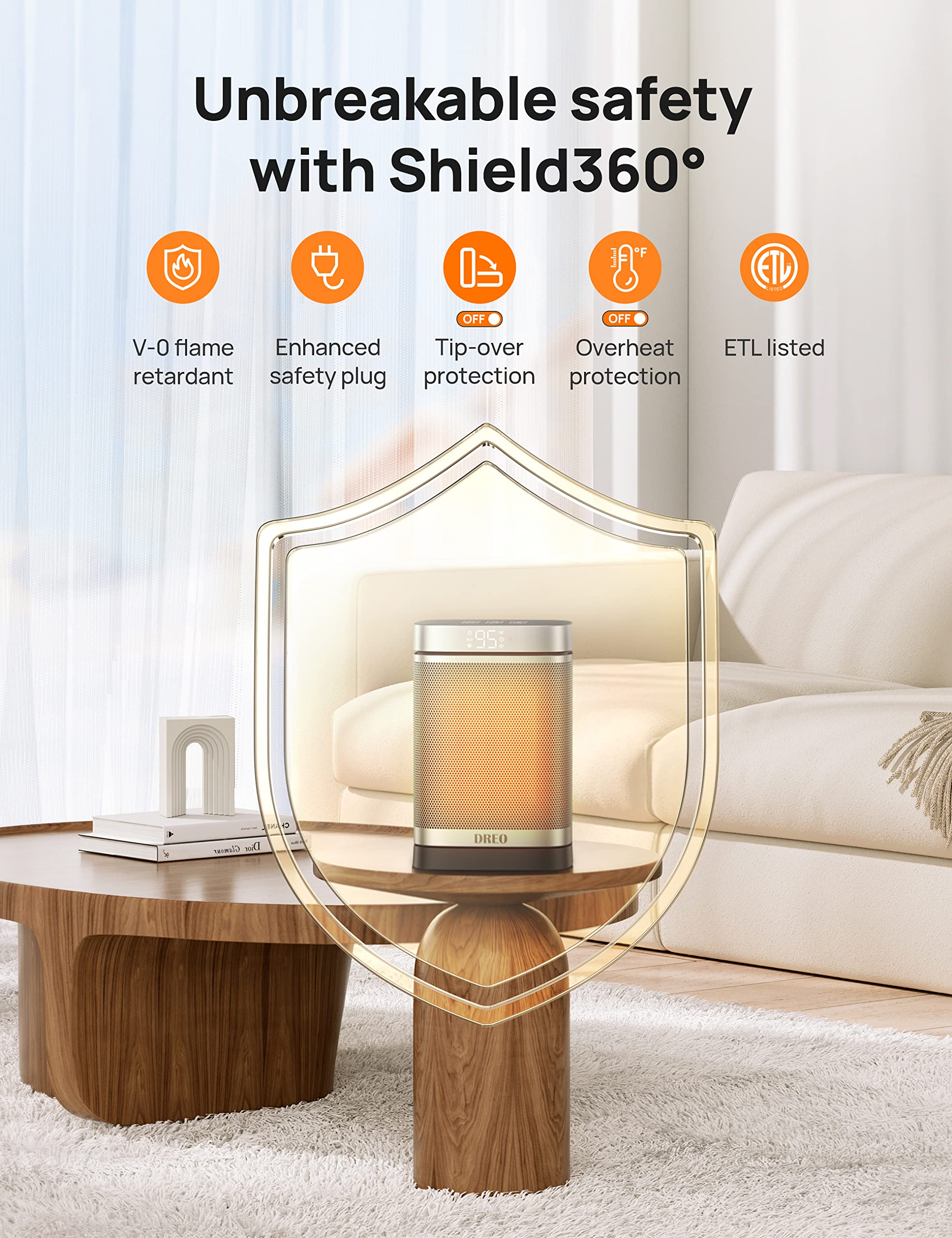 Dreo Space Heater Indoor, 1500W Portable Heaters with Remote, PTC Ceramic Electric Heater for Bedroom with Thermostat, 70°Oscillation, Safety Toasty Heater, 12h Timer, Room Heater for Home Office - Image 6