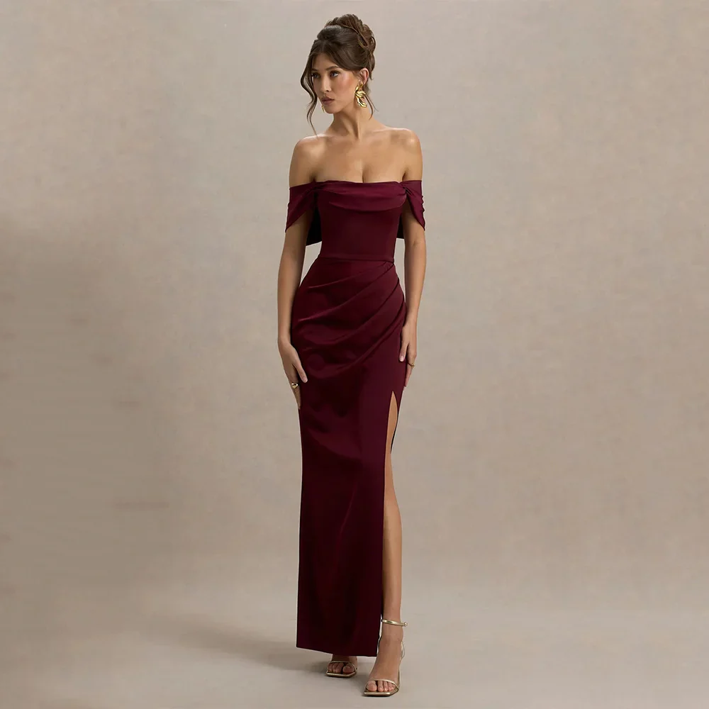 DRESS FORU Elegant Red Evening Dress Jersey for Floor-Length One Word Collar Prom Party Sheath Vestidos De Fiesta Customized - Image 3