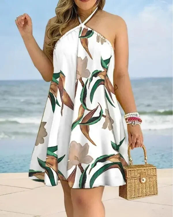 Dresses For Woman 2023 Sexy Sleeveless Backless Short Mini Dress Loose Halter Neck Print Beach Sundress Floral Vestidos S-3XL - Image 9