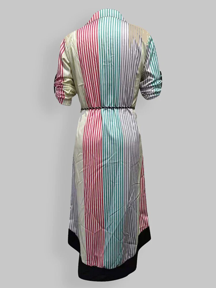 Dresses for Women 2023 Sexy Robe Mid Length Fashion Print Polo Neck Small Style Lace Up Waist Dress Long Summer Dresses Ladies - Image 17