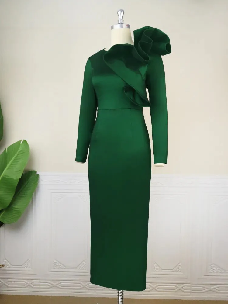 Dresses for Women Party Elegant Long Sleeve Asymmetric Ruffle Shimmer Midi Tight Dress Chic Evening Cocktail Birthday Night Gown - Image 3