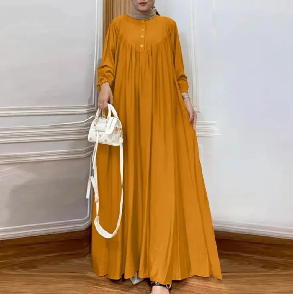 Dresses Women Eid Abaya Muslim Jalabiya Long Robe Dubai Modest Dress Morocco Button Kaftan Vestidos Arabic Abayas Ramadan - Image 6