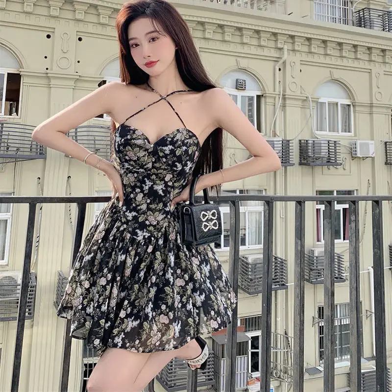 Dresses Women Floral French Style Retro Spaghetti Straps Lace-up Holiday Streetwear Lady Girls Fashion Summer Empire Female BF - Image 4