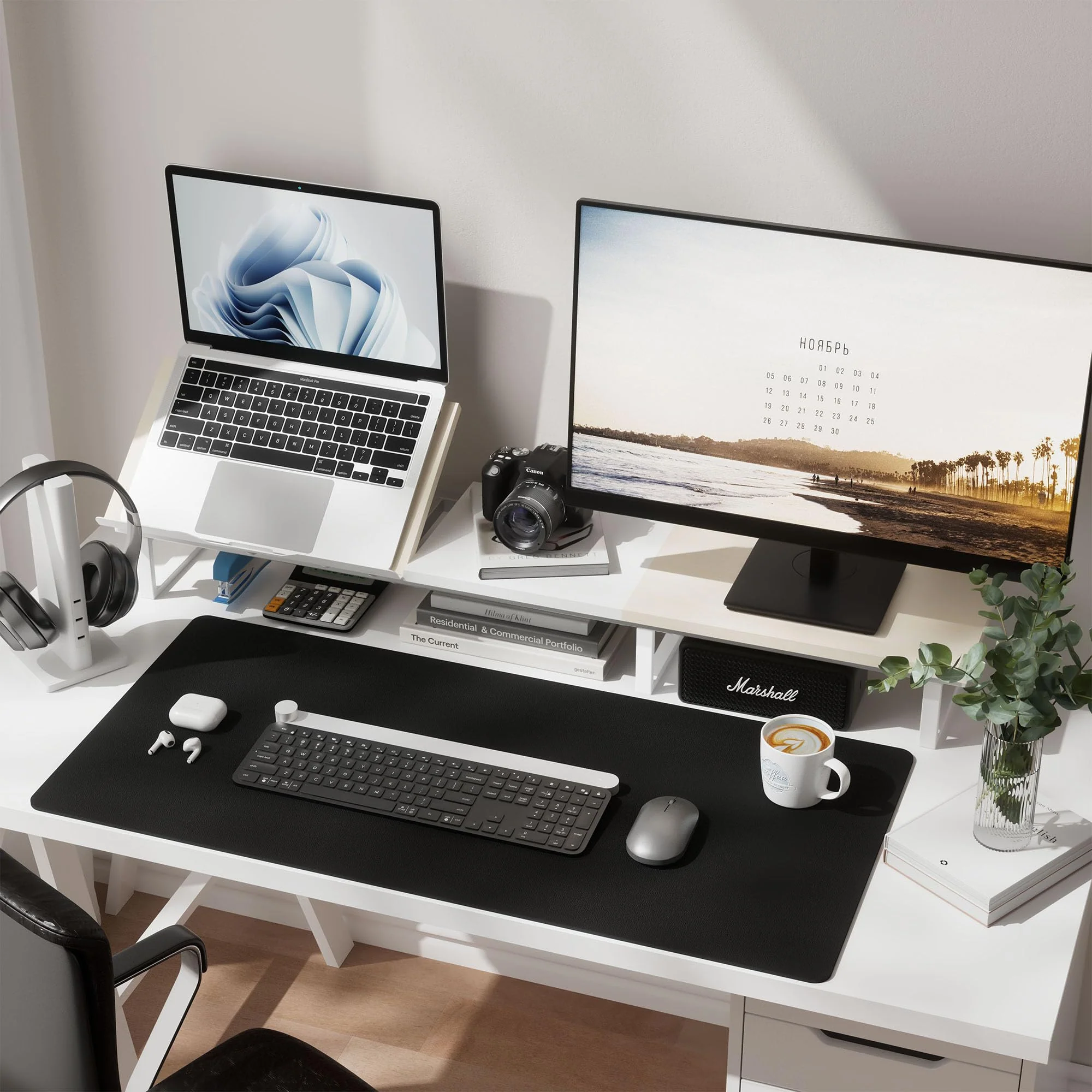 Dual Monitor Stand with Adjustable Laptop Riser - Monitor Stand for 2 Monitors, Ergonomic 7-Angle Adjustable Laptop Stand for Desk, Wooden Computer Stand For Home Office with Metal Legs, Oak - Image 2