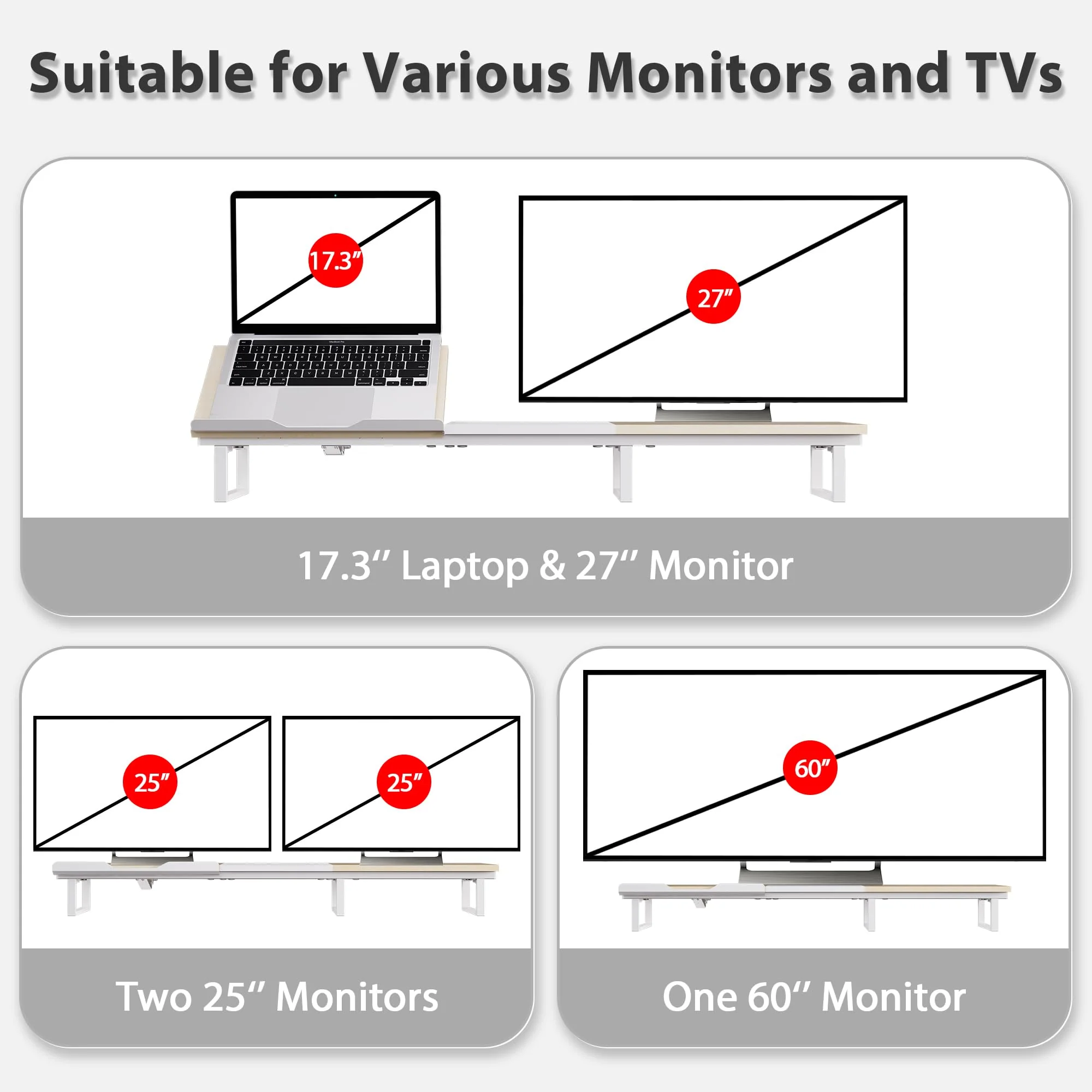Dual Monitor Stand with Adjustable Laptop Riser - Monitor Stand for 2 Monitors, Ergonomic 7-Angle Adjustable Laptop Stand for Desk, Wooden Computer Stand For Home Office with Metal Legs, Oak - Image 5