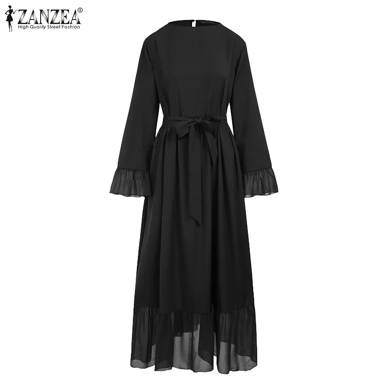 Dubai Abaya Turkey Hijab Dress Women Autumn Sundress Jilbab Islamic Clothing Caftan Marocain ZANZEA Long Sleeve Ruffles Sundress - Image 7