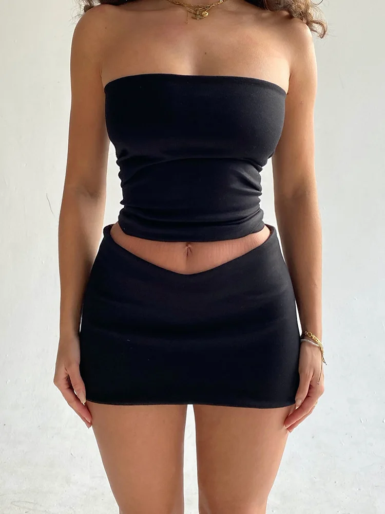 Dulzura Women 2025 Spring Tube Tops Mini Skirts Party Club Two Piece Matching Sets Vacation Outfits Wholesale Items For Business - Image 4