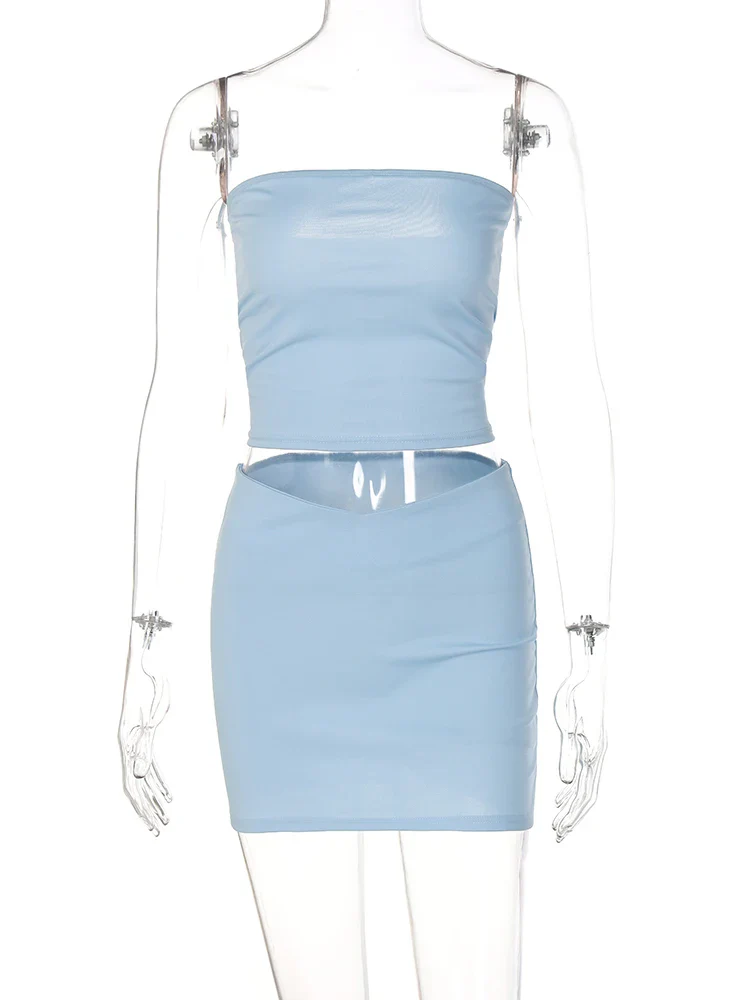 Dulzura Women 2025 Spring Tube Tops Mini Skirts Party Club Two Piece Matching Sets Vacation Outfits Wholesale Items For Business - Image 6