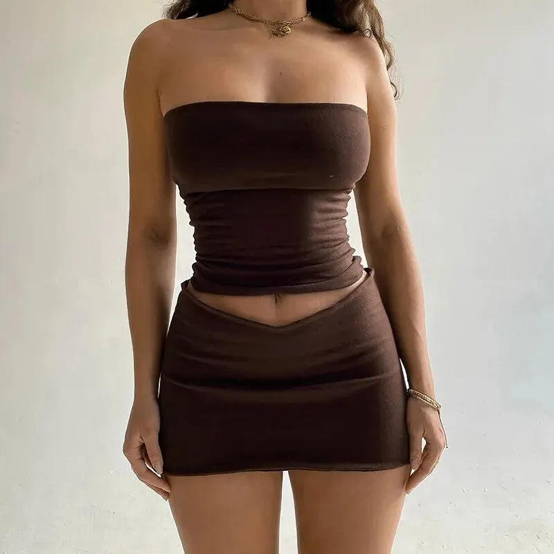 Dulzura Women 2025 Spring Tube Tops Mini Skirts Party Club Two Piece Matching Sets Vacation Outfits Wholesale Items For Business - Image 7