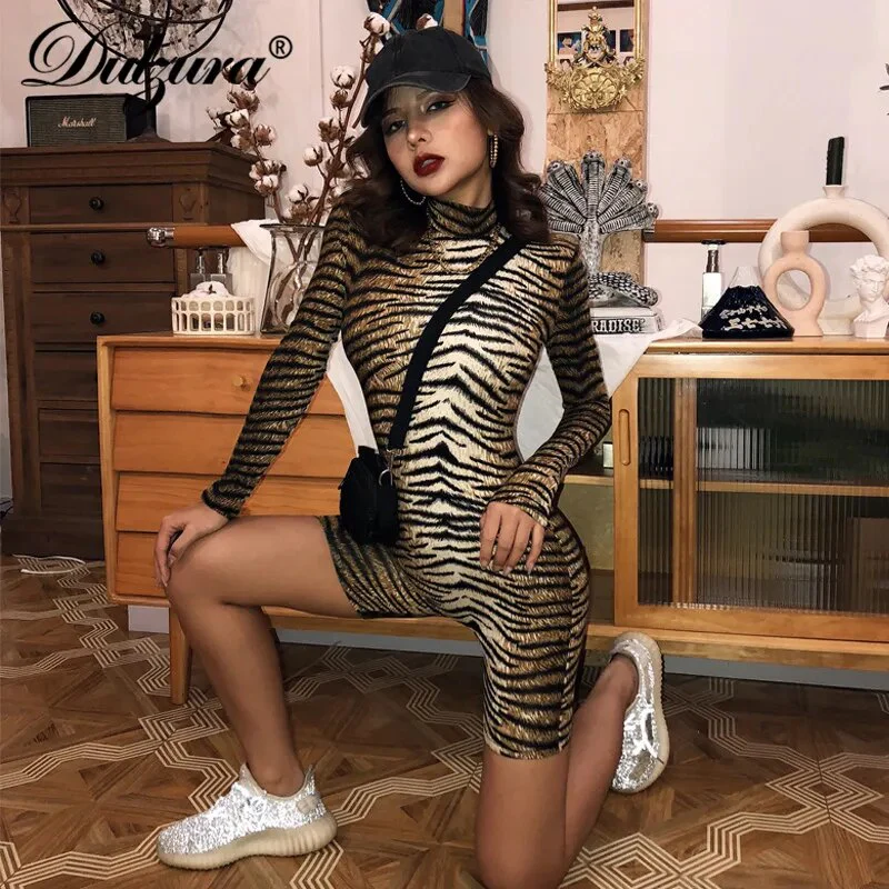 Dulzura women playsuit animal print leopard tiger bodycon streetwear clubwear sexy outfit clothes body romper 2019 autumn winter - Image 5