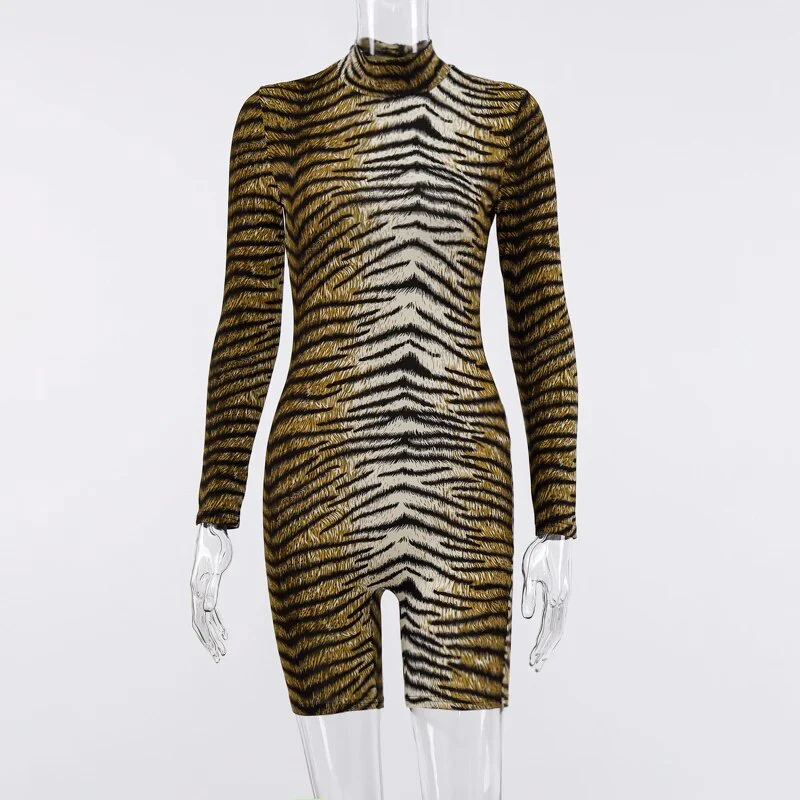 Dulzura women playsuit animal print leopard tiger bodycon streetwear clubwear sexy outfit clothes body romper 2019 autumn winter - Image 8