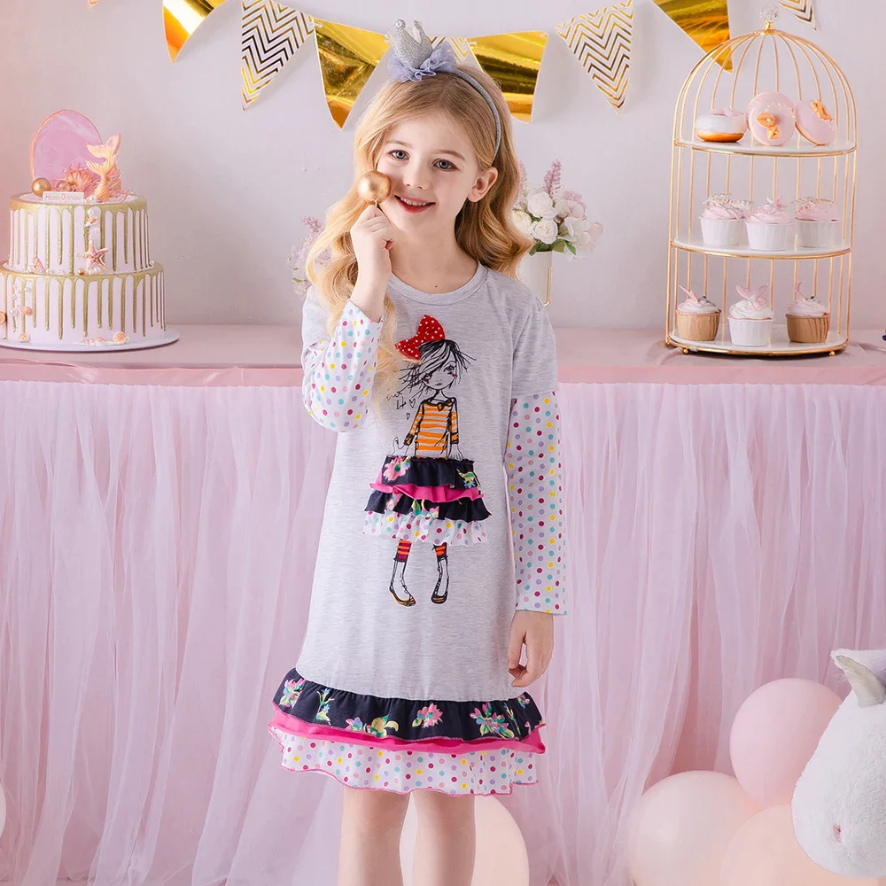DXTON Birthday Girls Dresses Long Sleeve Baby Girls Winter Dresses Kids Cotton Clothing Casual Dresses for 2-8 Years Children - Image 11