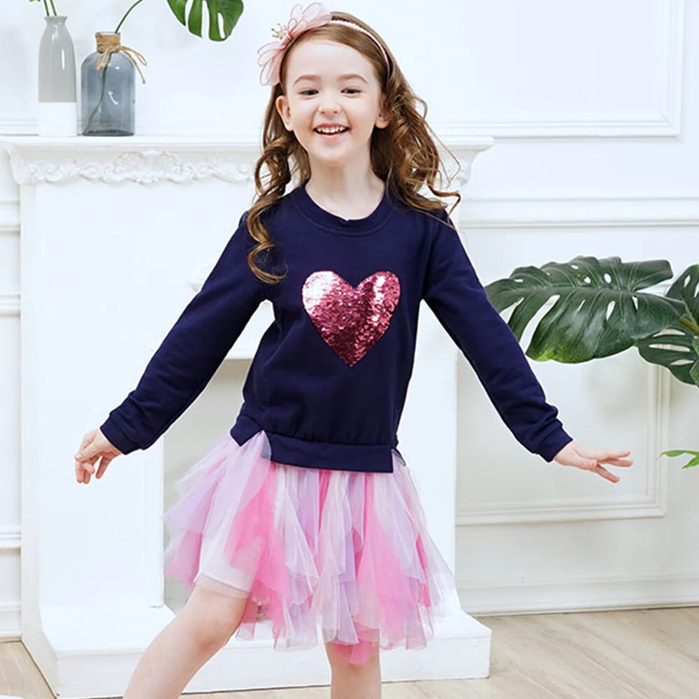 DXTON Princess Kids Dress Heart Sequined Girls Dress Winter Long Sleeve Children Clothing Tutu Flare Sleeve Kids Party Dresses - Image 10