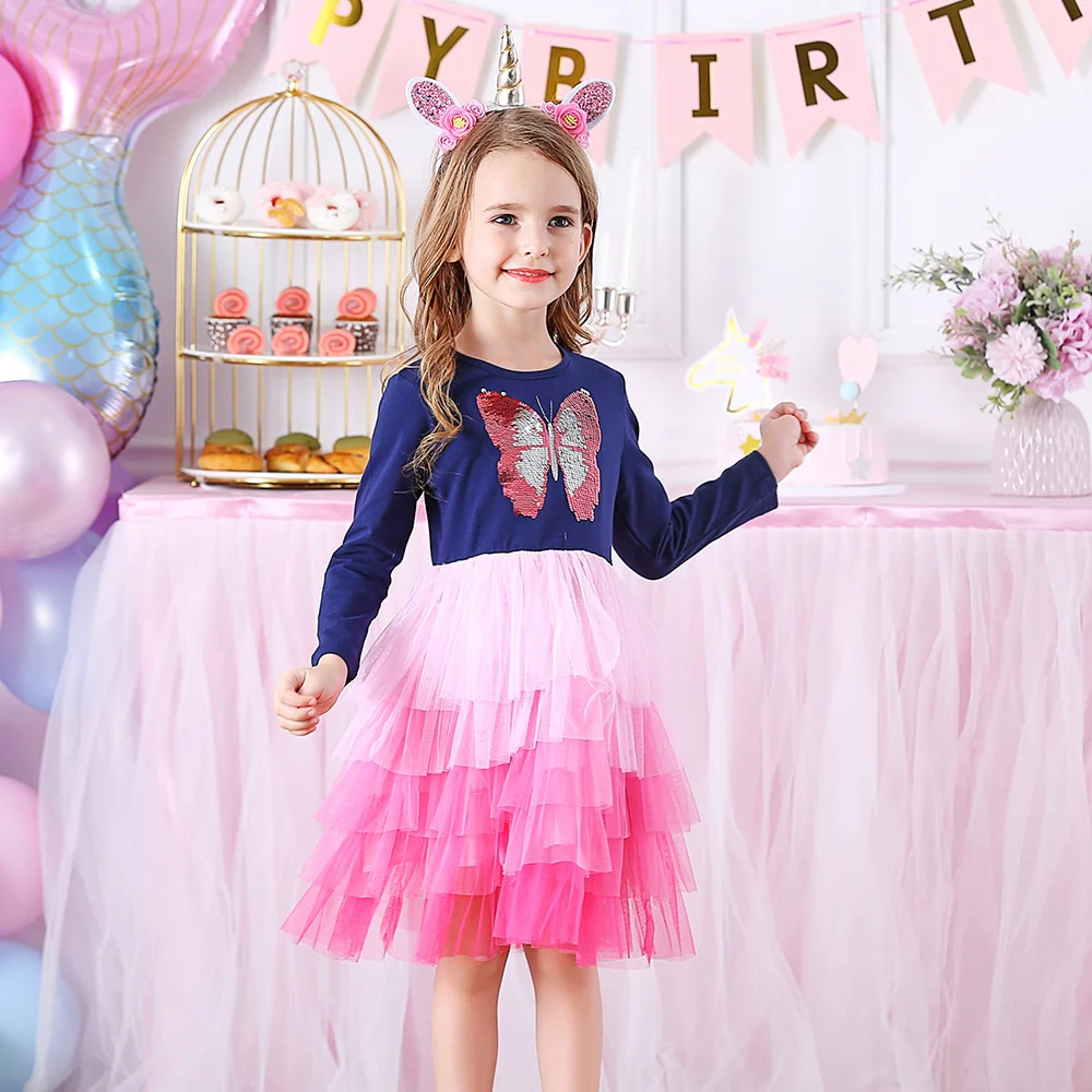DXTON Princess Kids Dress Heart Sequined Girls Dress Winter Long Sleeve Children Clothing Tutu Flare Sleeve Kids Party Dresses - Image 11
