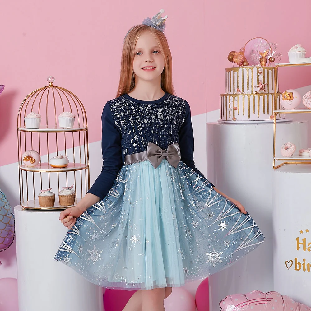 DXTON Princess Kids Dress Heart Sequined Girls Dress Winter Long Sleeve Children Clothing Tutu Flare Sleeve Kids Party Dresses - Image 12