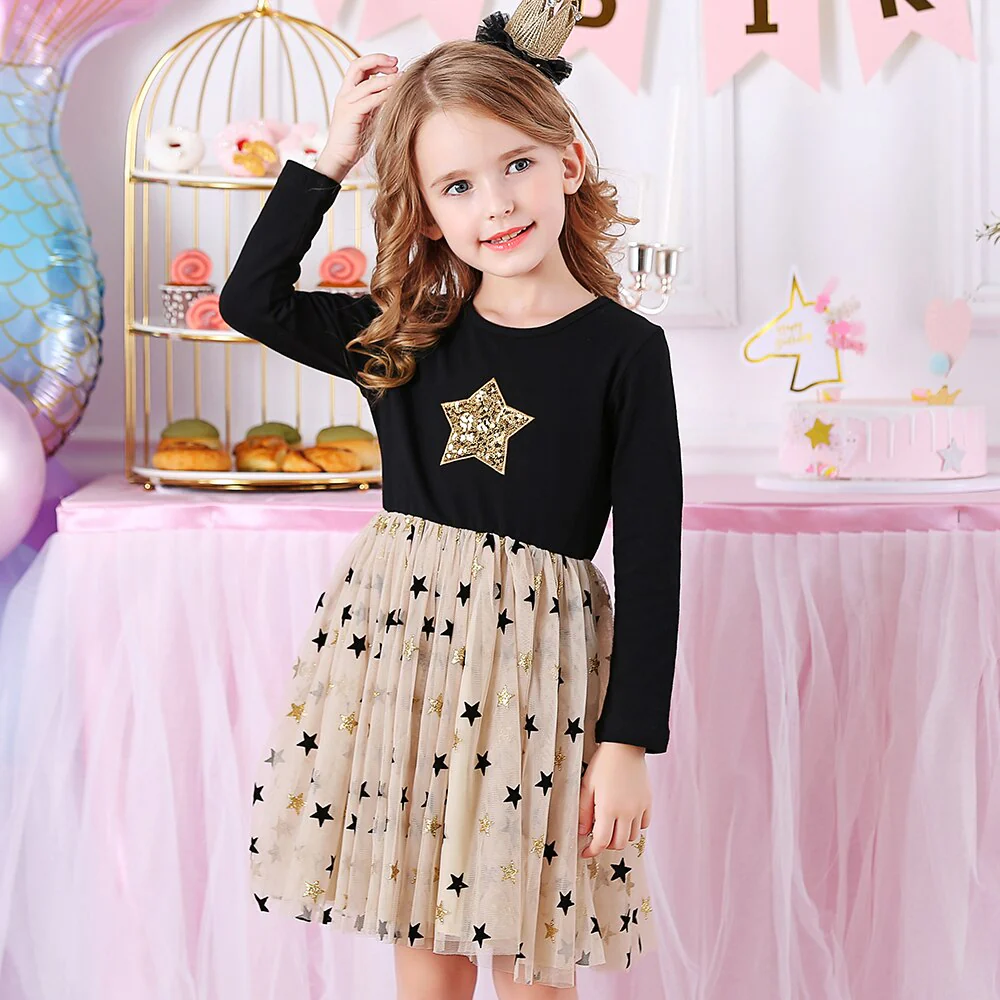 DXTON Princess Kids Dress Heart Sequined Girls Dress Winter Long Sleeve Children Clothing Tutu Flare Sleeve Kids Party Dresses - Image 13