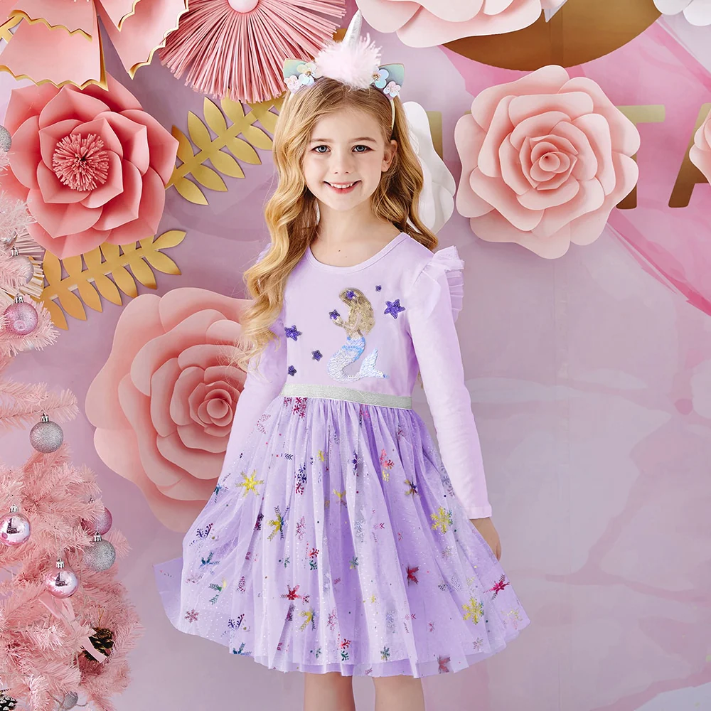 DXTON Princess Kids Dress Heart Sequined Girls Dress Winter Long Sleeve Children Clothing Tutu Flare Sleeve Kids Party Dresses - Image 14