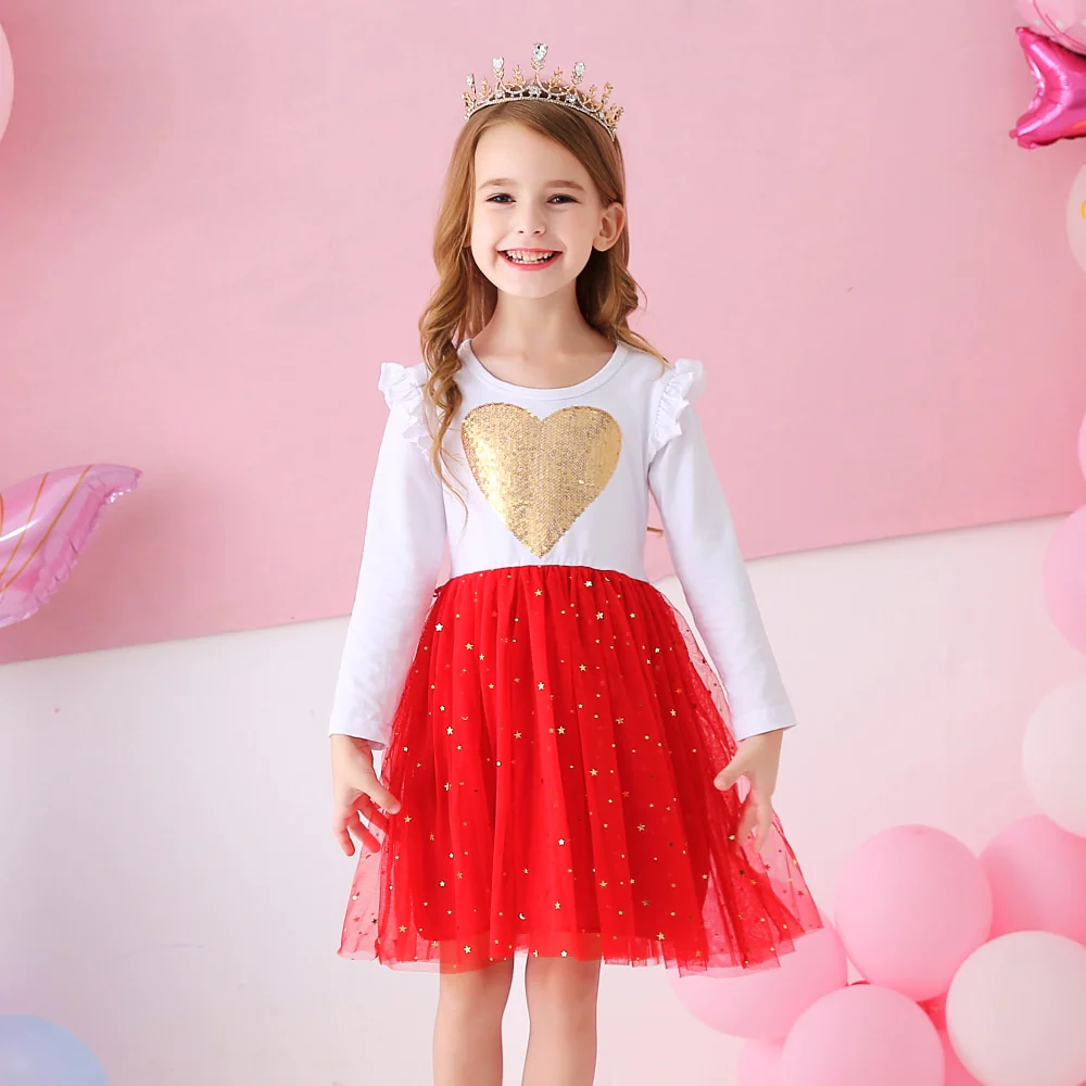 DXTON Princess Kids Dress Heart Sequined Girls Dress Winter Long Sleeve Children Clothing Tutu Flare Sleeve Kids Party Dresses - Image 15
