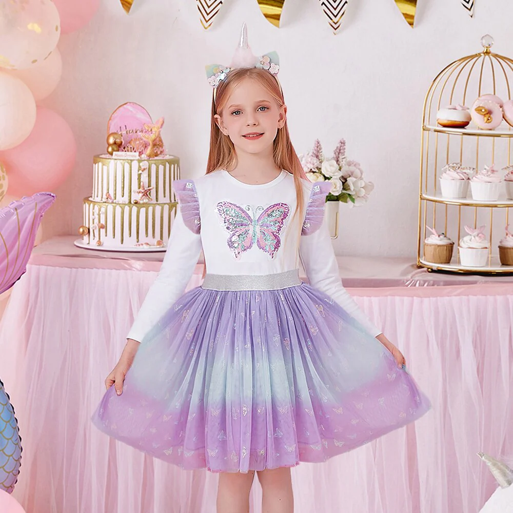 DXTON Princess Kids Dress Heart Sequined Girls Dress Winter Long Sleeve Children Clothing Tutu Flare Sleeve Kids Party Dresses - Image 16