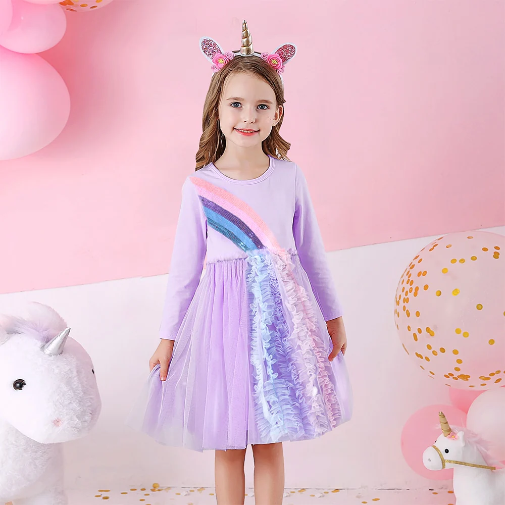 DXTON Princess Kids Dress Heart Sequined Girls Dress Winter Long Sleeve Children Clothing Tutu Flare Sleeve Kids Party Dresses - Image 2