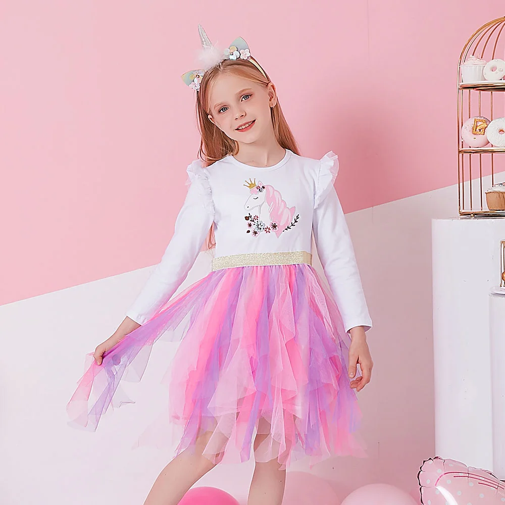 DXTON Princess Kids Dress Heart Sequined Girls Dress Winter Long Sleeve Children Clothing Tutu Flare Sleeve Kids Party Dresses - Image 3