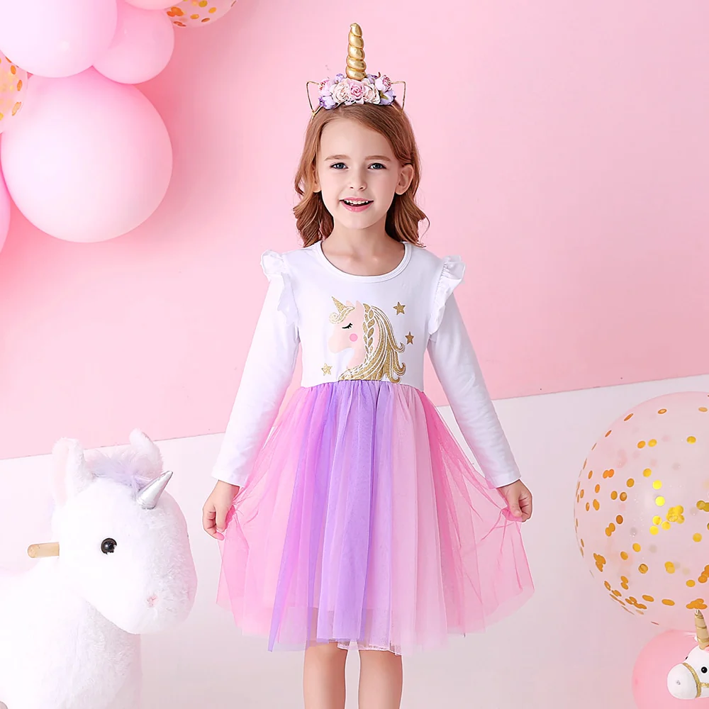 DXTON Princess Kids Dress Heart Sequined Girls Dress Winter Long Sleeve Children Clothing Tutu Flare Sleeve Kids Party Dresses - Image 5