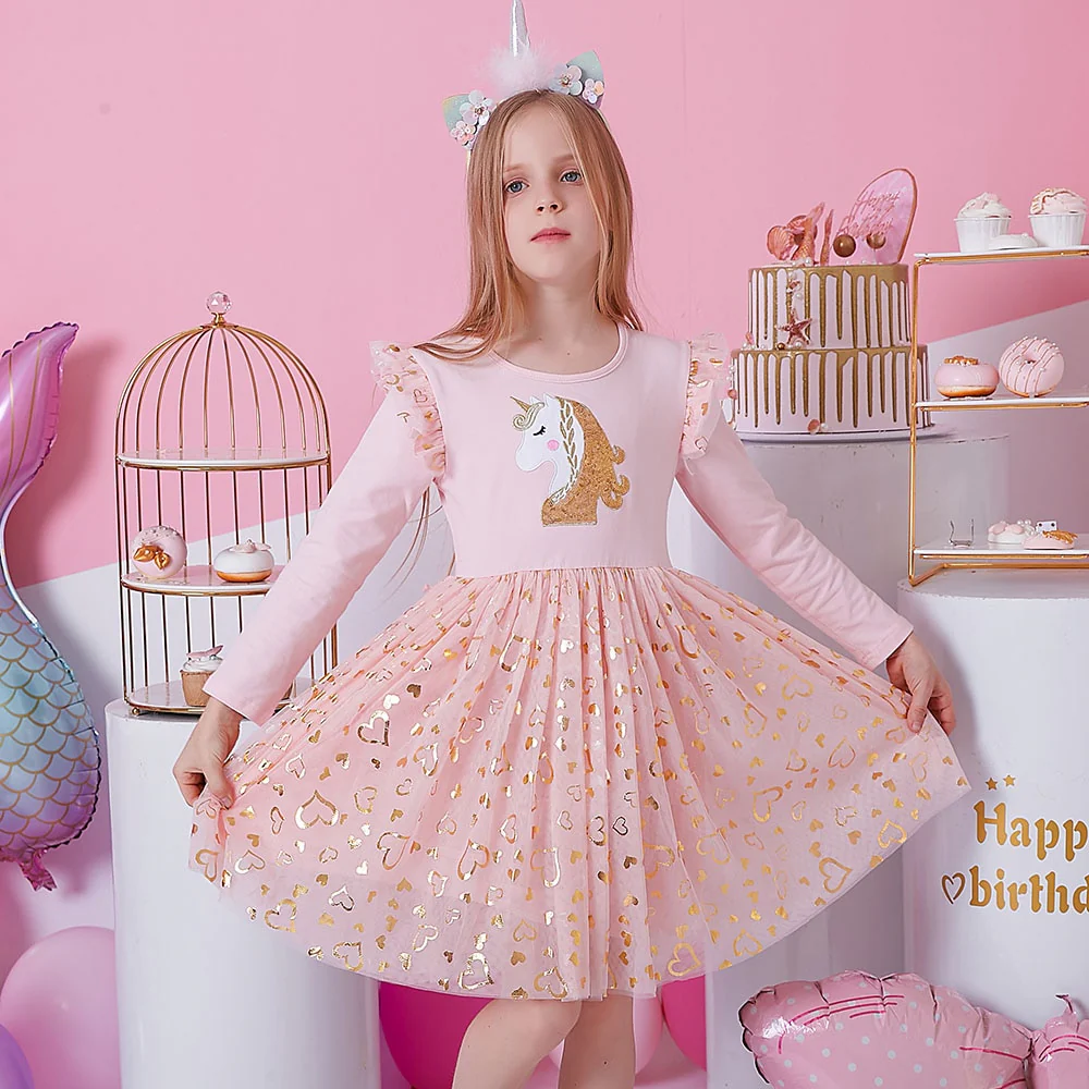 DXTON Princess Kids Dress Heart Sequined Girls Dress Winter Long Sleeve Children Clothing Tutu Flare Sleeve Kids Party Dresses - Image 8