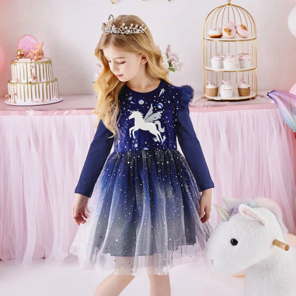 DXTON Princess Kids Dress Heart Sequined Girls Dress Winter Long Sleeve Children Clothing Tutu Flare Sleeve Kids Party Dresses - Image 9