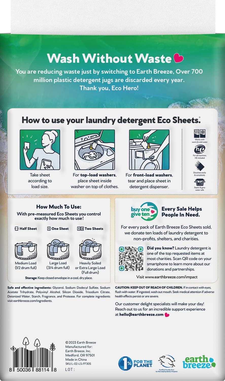 Earth Breeze Laundry Detergent Sheets - Fresh Scent - No Plastic Jug (60 Loads) 30 Sheets, Liquidless Technology… - Image 6