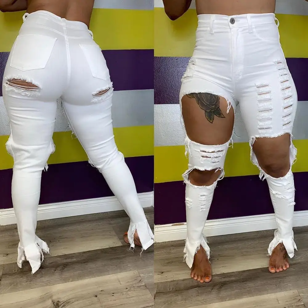 Echoine Sexy Hollow out Flare denim Pants White Ripped jeans High Waist Bodycon Hole Women Trousers Club Outfits 2023 - Image 10