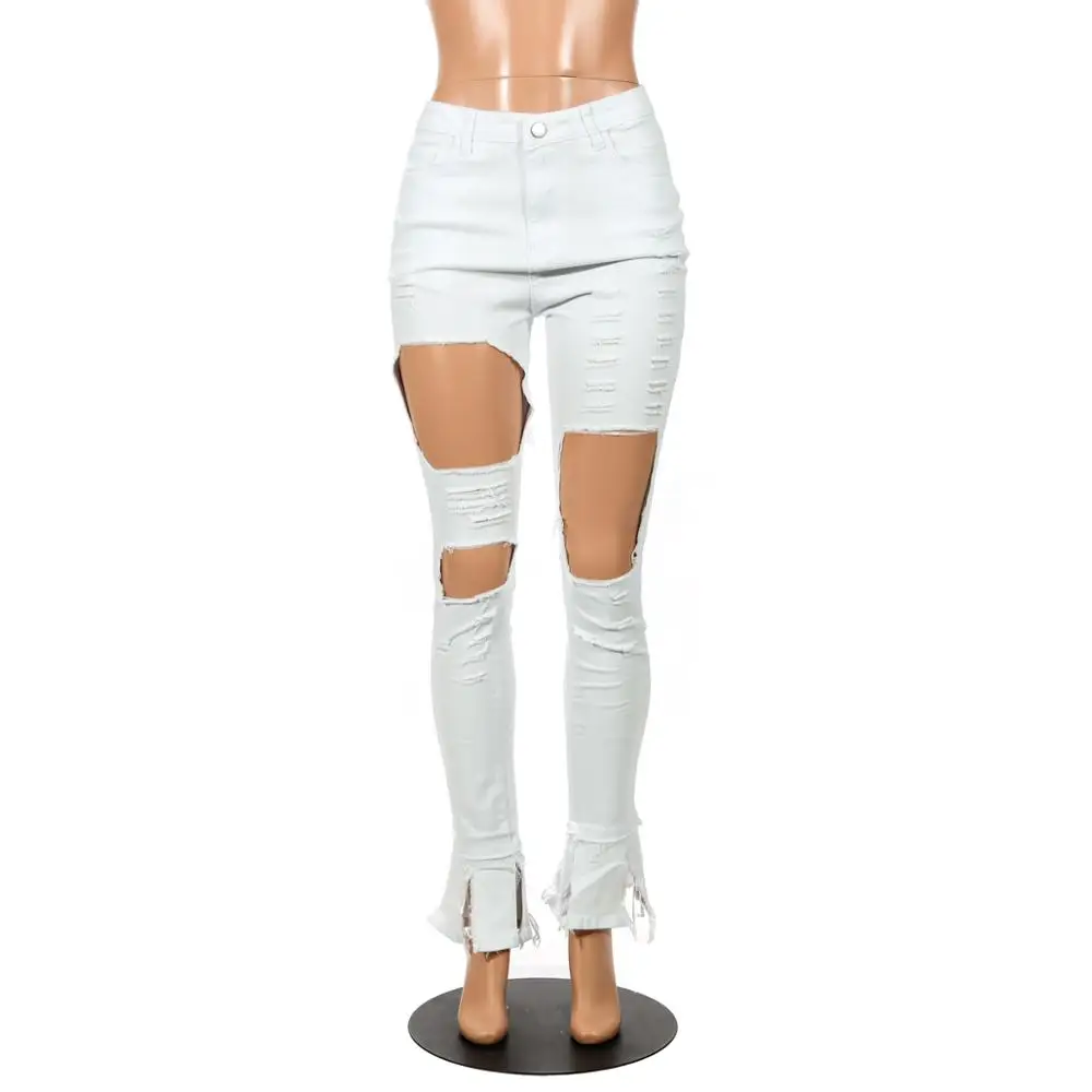 Echoine Sexy Hollow out Flare denim Pants White Ripped jeans High Waist Bodycon Hole Women Trousers Club Outfits 2023 - Image 5