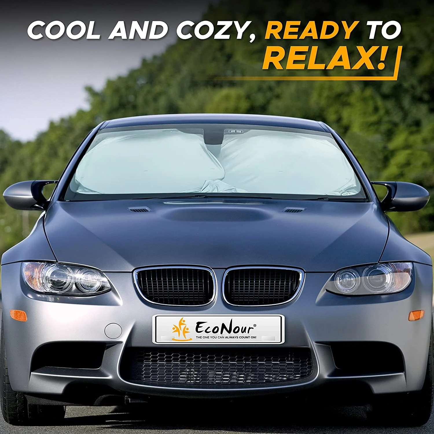 EcoNour Car Windshield Sun Shade | Reflector Sunshade Offers Ultimate Protection for Car Interior | Cool Reflective Sun Blocker Fits Small Sedans, Mini SUVs, & Hatchbacks | Medium (64x32 inches) - Image 3