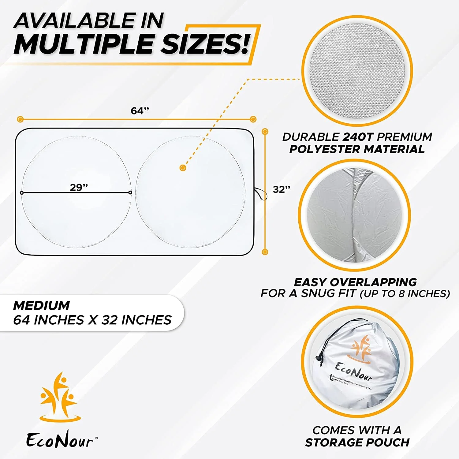 EcoNour Car Windshield Sun Shade | Reflector Sunshade Offers Ultimate Protection for Car Interior | Cool Reflective Sun Blocker Fits Small Sedans, Mini SUVs, & Hatchbacks | Medium (64x32 inches) - Image 8