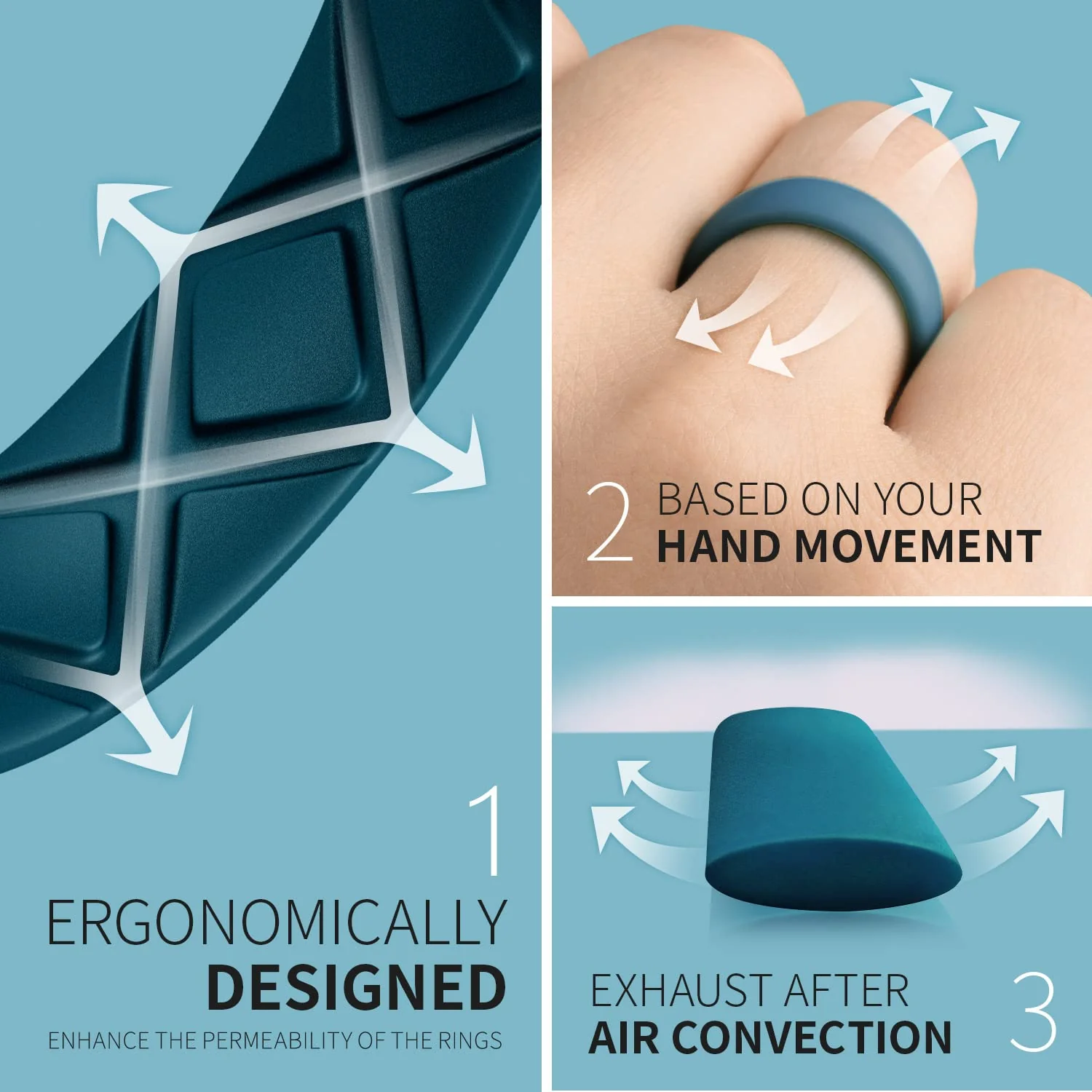 Egnaro Inner Arc Ergonomic Breathable Design, Silicone Rings for Women with Half Sizes, Women's Silicone Wedding Band, 6mm Wide - 2mm Thick - Image 3