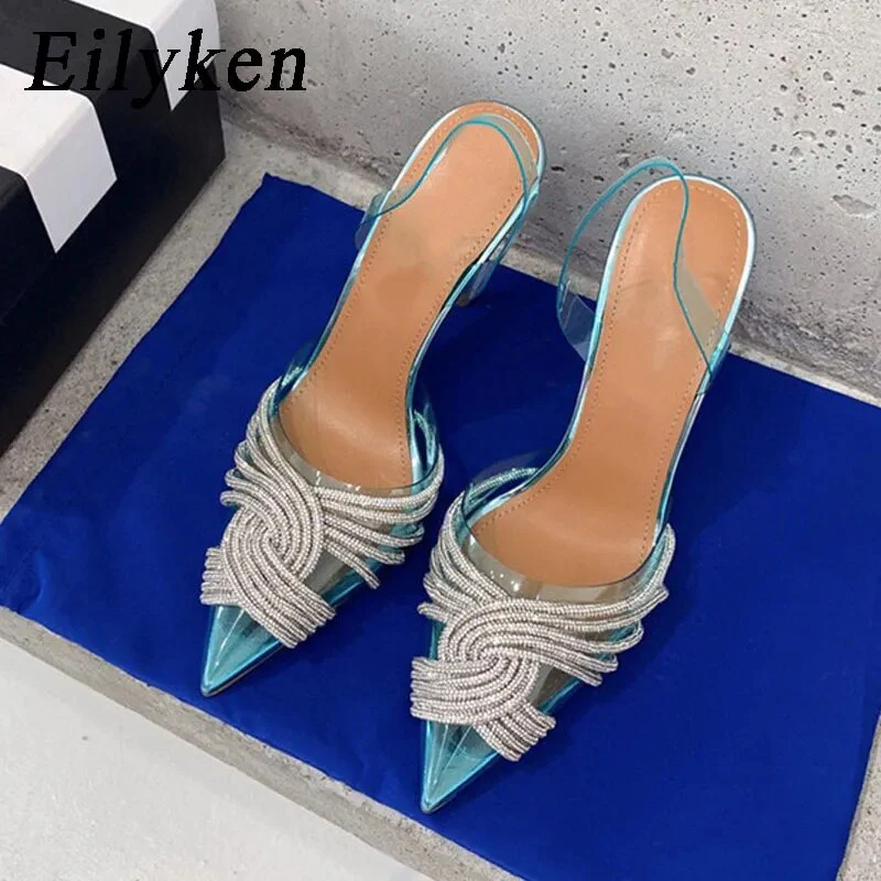 Eilyken Sexy Crystal Chain Thin High Heels Women Pumps Designer PVC Transparent Pointed Toe Stripper Party Ladies Shoes - Image 6