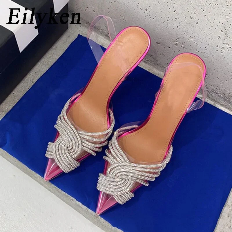 Eilyken Thin High Heels Women Sandals Fashion Transparent PVC Rhinestone Slingbacks Summer Gladiator Party Stripper Prom Shoes - Image 3