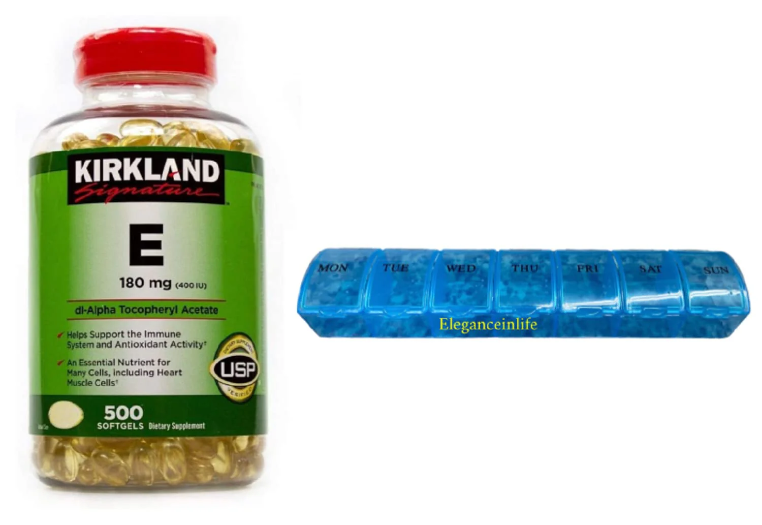 Eleganceinlife Vitamin E 180 mg 400 IU, 500 Softgels with 1 Multicolor Weekly Pill Planner - Image 2