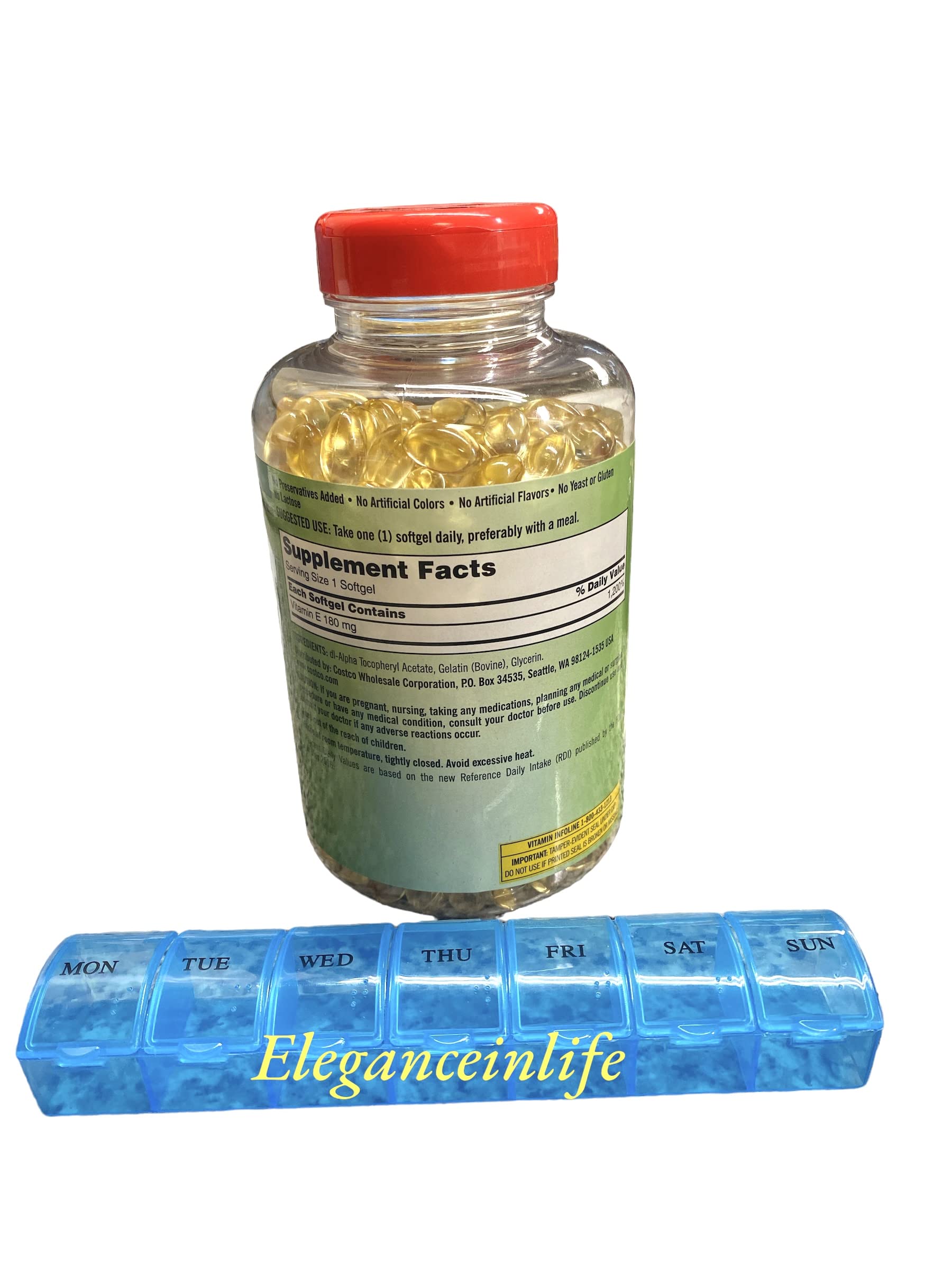 Eleganceinlife Vitamin E 180 mg 400 IU, 500 Softgels with 1 Multicolor Weekly Pill Planner - Image 3