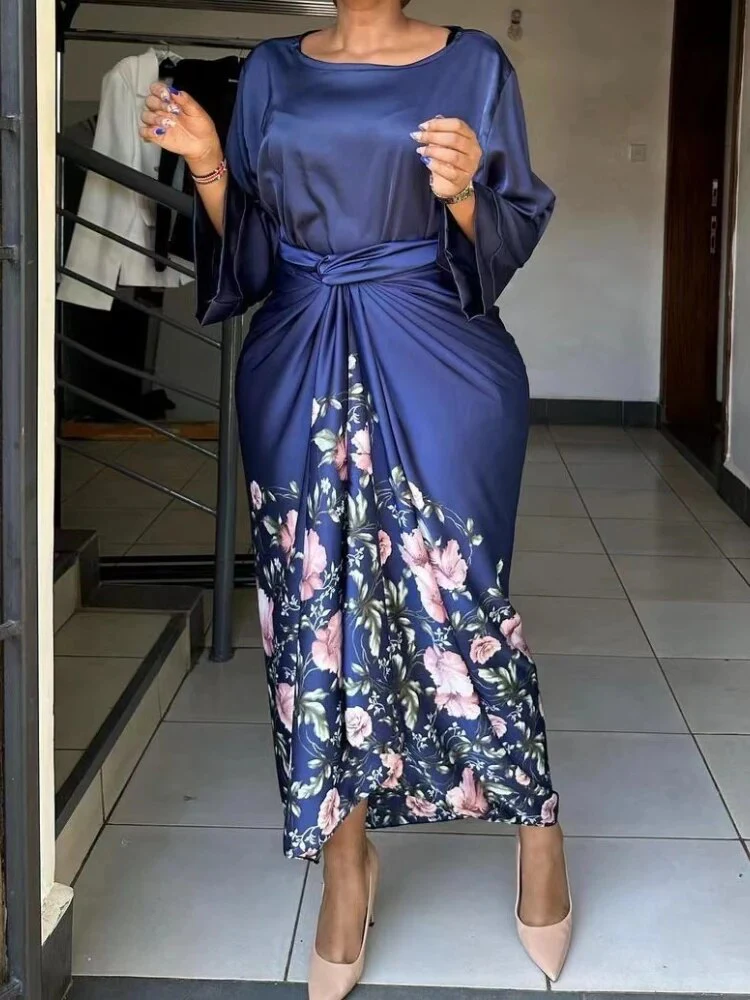 Elegant 2 Piece Sets Womens Outfits Satin Half Sleeve Shirt Blouses and Belted Wrap Midi Skirt Sets Spring Summer Clothes - Image 2