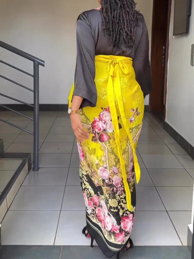 Elegant 2 Piece Sets Womens Outfits Satin Half Sleeve Shirt Blouses and Belted Wrap Midi Skirt Sets Spring Summer Clothes - Image 4