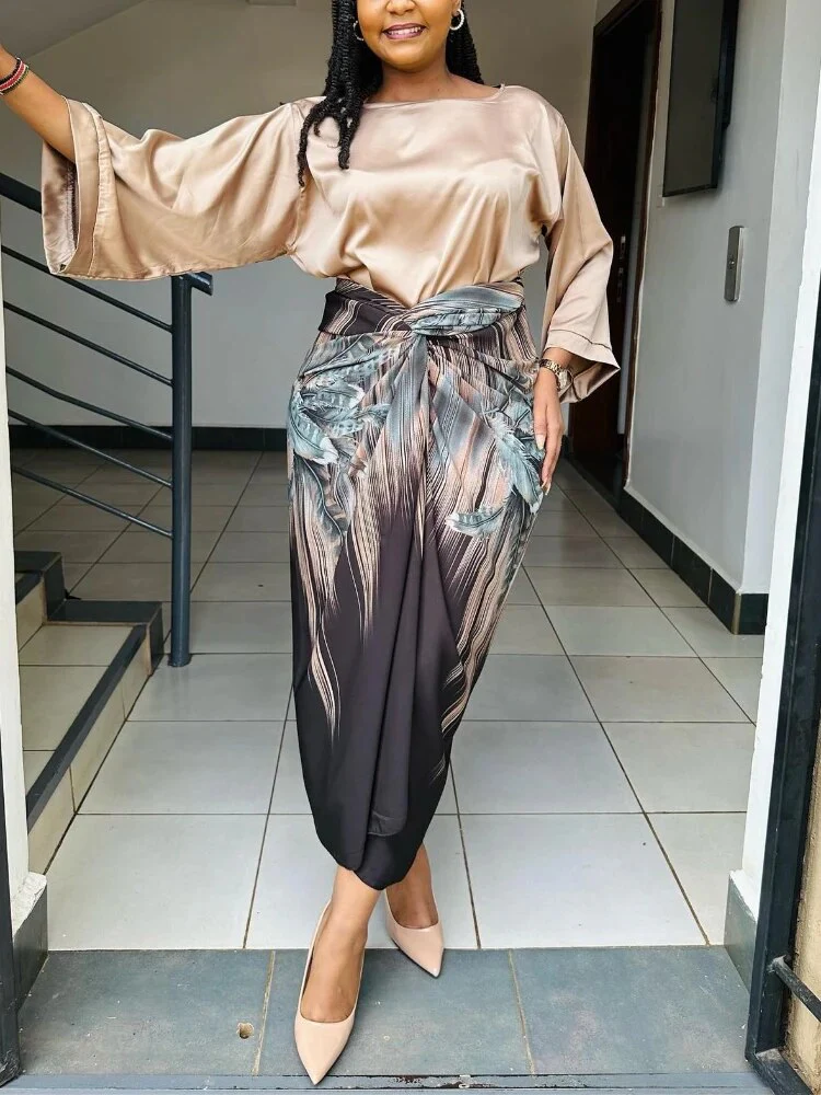 Elegant 2 Piece Sets Womens Outfits Satin Half Sleeve Shirt Blouses and Belted Wrap Midi Skirt Sets Spring Summer Clothes - Image 6