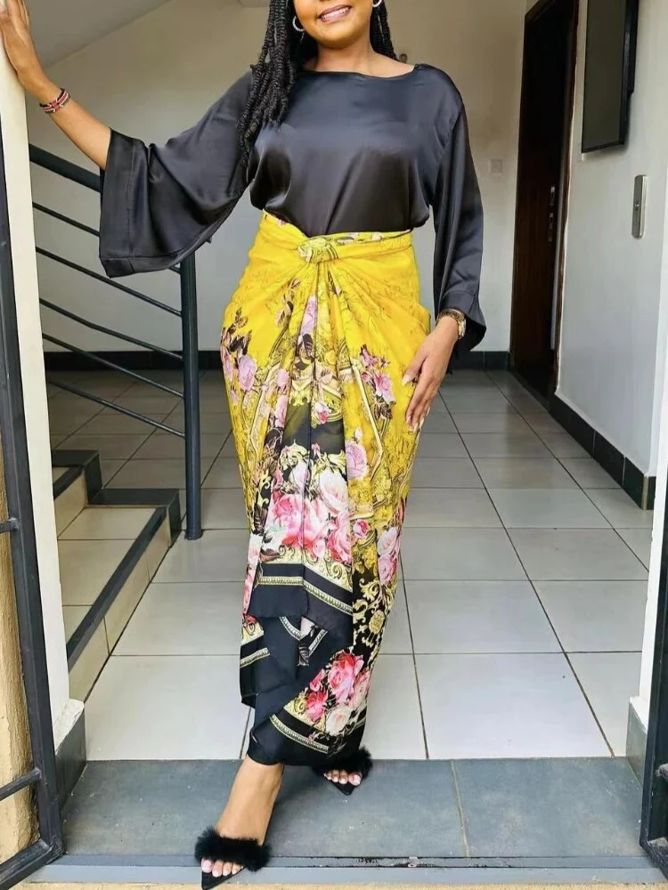 Elegant 2 Piece Sets Womens Outfits Satin Half Sleeve Shirt Blouses and Belted Wrap Midi Skirt Sets Spring Summer Clothes - Image 9