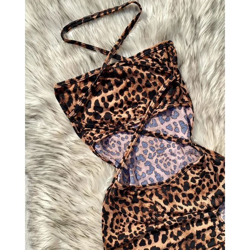 Elegant And Fashionable Women's Sexy Leopard Print Mini Dress Strapless Sleeveless Hollow Bag Hip Sexy Summer Holiday Dress - Image 3