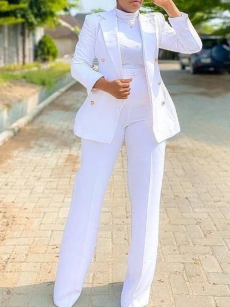 Elegant Blazer for Women Sets Buttons White Autumn Summer Suits Fashion Casual Professional Party Office Business Outfits 2021 - Image 2