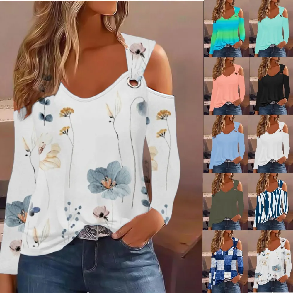Elegant Blouse Tees Hollow Out 2023 Autumn Simple Metal Button V-Neck Shirt Solid Top T-shirt S-XXL - Image 2